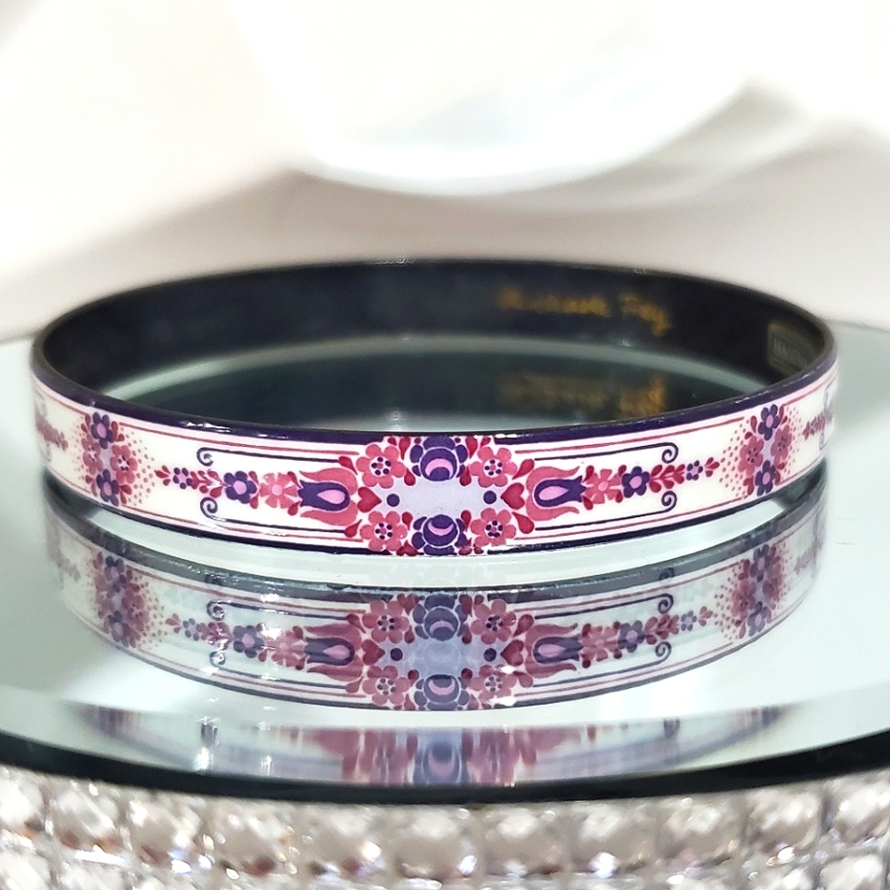 Stunning Vintage MICHAELA FREY WILLE Floral Enamel Bangle Bracelet - Picture 2 of 7